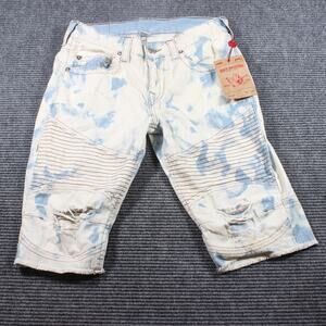 True Religion Moto Cut Off Shorts Mens 32 Gloomy Cloud ESSL Distressed NWT